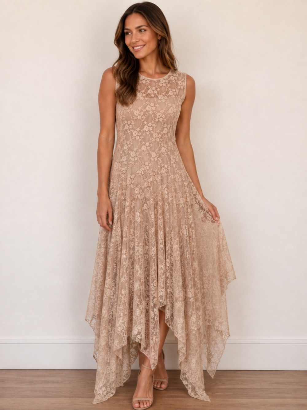 NWT Origami lace maxi dress L sleeveless slip drop waist tiered skirt wedding